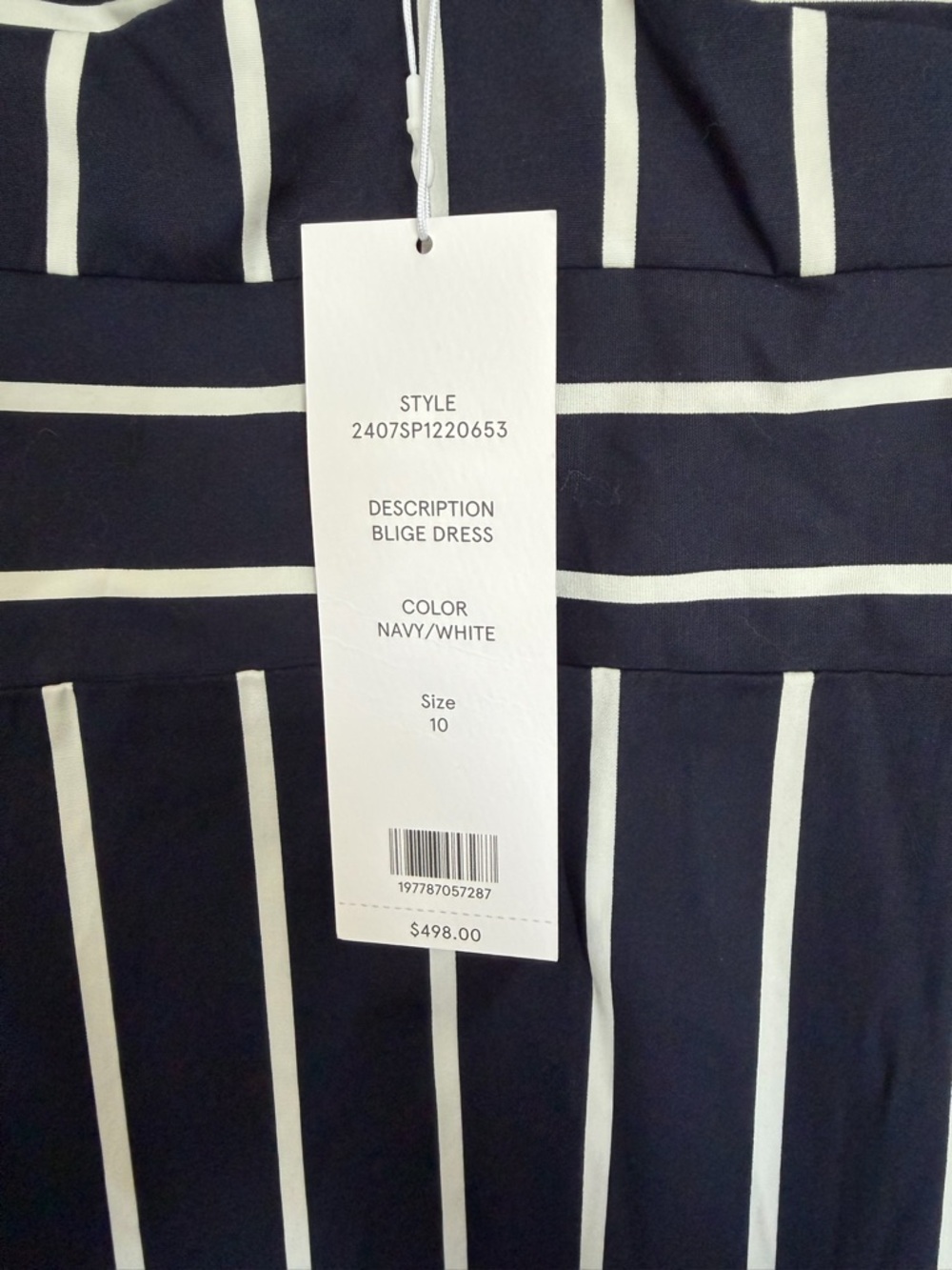 NWT! Veronica Beard Blige Stripe A-Line Midi Dress Navy/White Size 10 - Picture 6 of 8